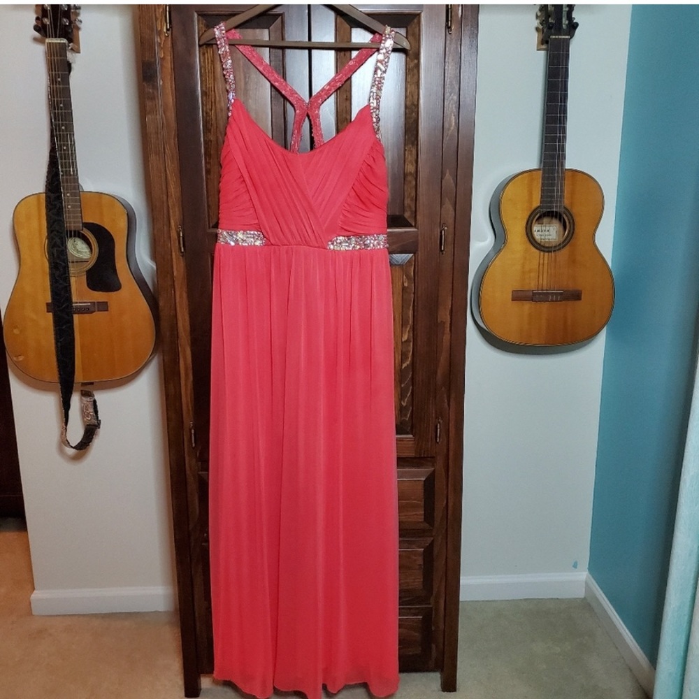 Deb Melon Colored Formal Rhinestone Gown Size 20